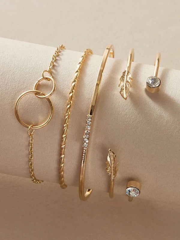 Shein - 5pcs Rhinestone Decor Leaf Design Bracelet