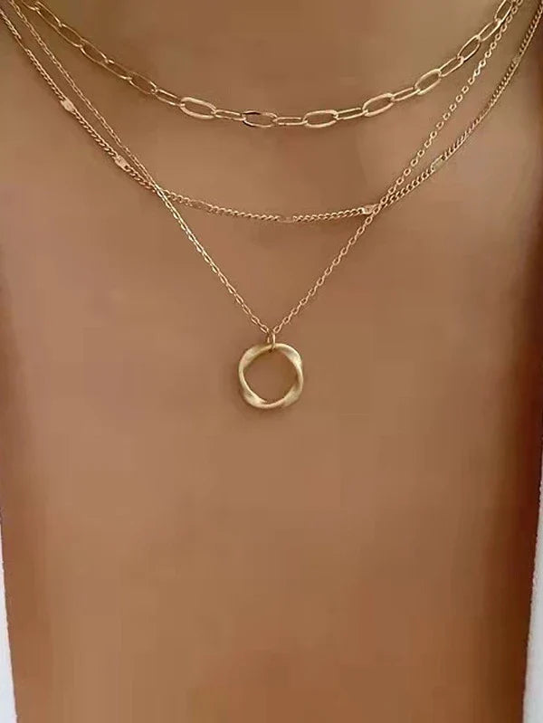 Shein- Layered chain wrapped circular necklace