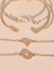 Shein - 5pcs Rhinestone Decor Leaf Design Bracelet