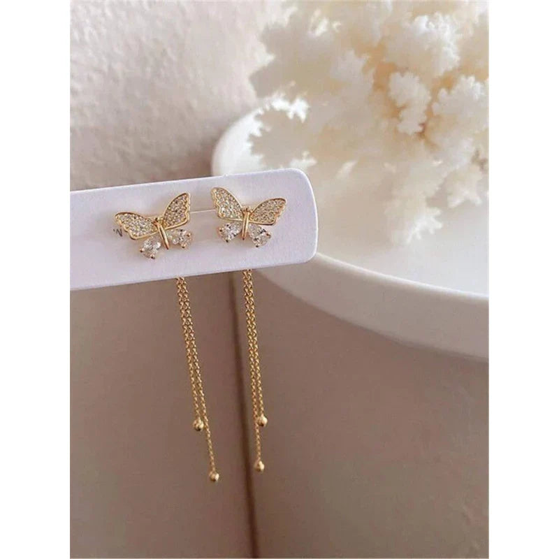 Butterfly Decor Tassel Drop Earrings