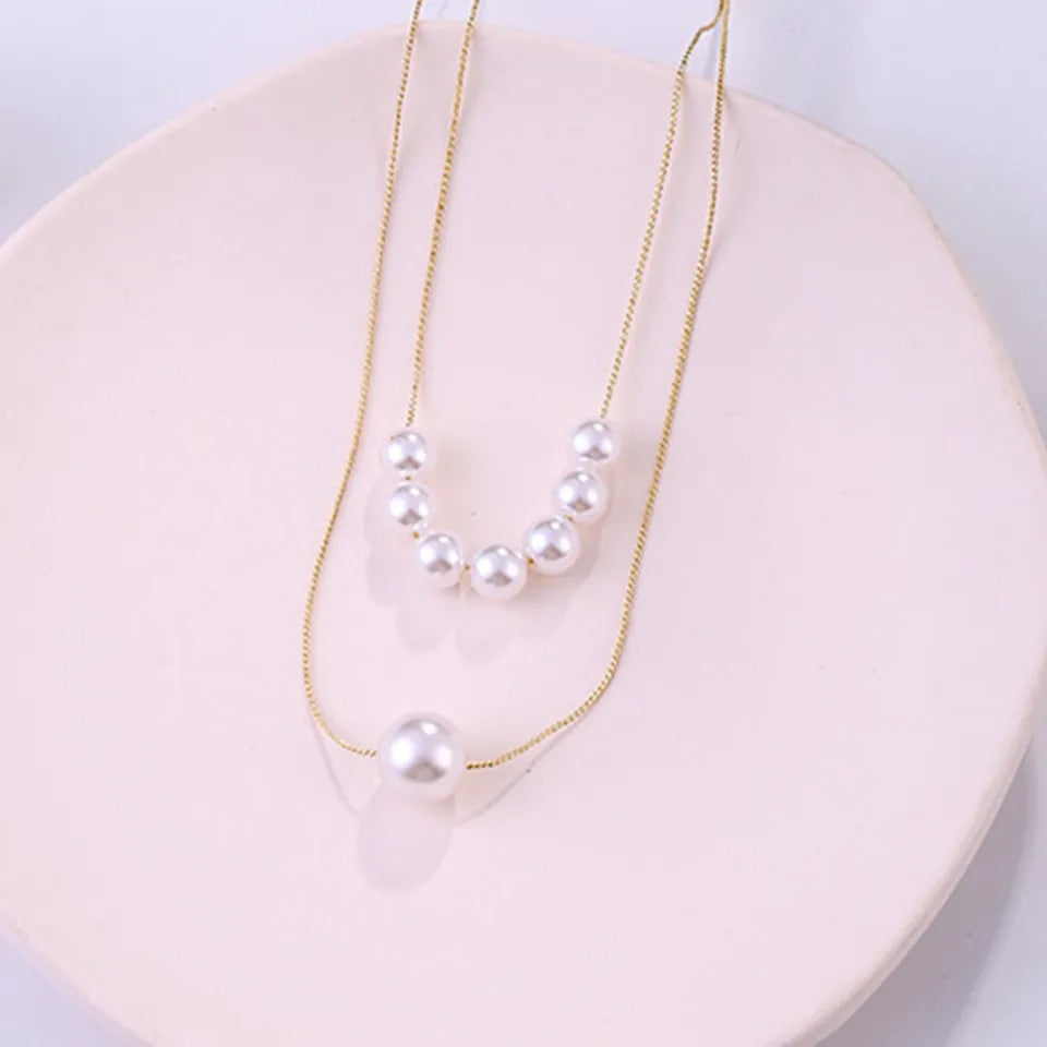 Shein Faux Pearl Twin Layer Necklace