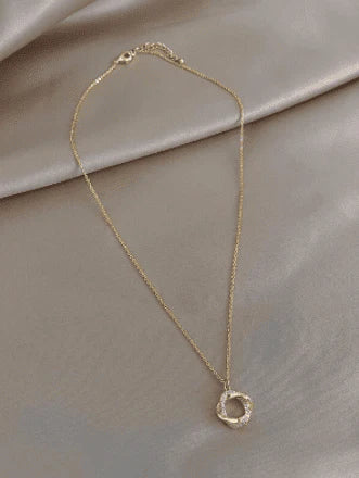 Shein - Rhinestone Charm Necklace Metal- Gold