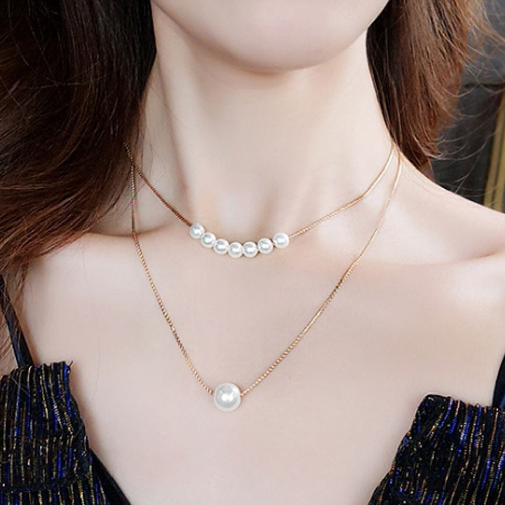 Shein Faux Pearl Twin Layer Necklace